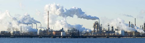 Framed Oil refinery at the waterfront, Delaware River, New Jersey, USA Print