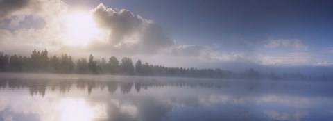 Framed Panoramic view of a river at dawn, Vuoski River, Imatra, Finland Print