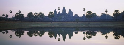Framed Reflection of temples and palm trees in a lake, Angkor Wat, Cambodia Print