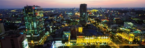 Framed High angle view of a city lit up at night, Ho Chi Minh City, Vietnam Print