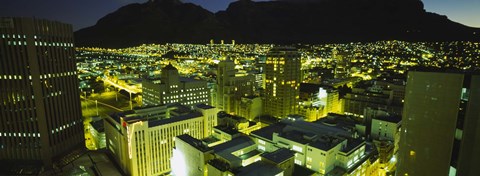 Framed High angle view of a city lit up at night, Cape Town, South Africa Print