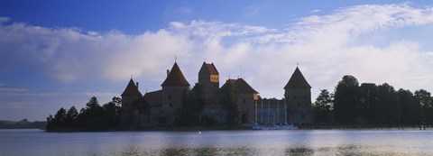 Framed Buildings at the waterfront, Trakai Island Castle, Lake Galve, Vilnius, Trakai, Lithuania Print