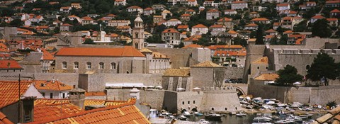 Framed High angle view of a town, Old port, Dominican Monastery to the left, Dubrovnik, Croatia Print