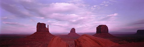 Framed Buttes at sunset, The Mittens, Merrick Butte, Monument Valley, Arizona, USA Print