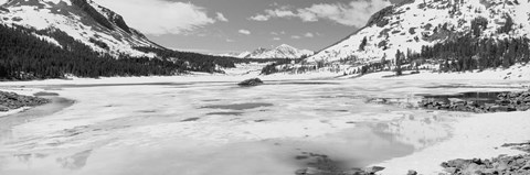 Framed Lake and snowcapped mountains, Tioga Lake, Inyo National Forest, Eastern Sierra, California (black and white) Print