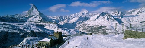 Framed Group of people skiing near a mountain, Matterhorn, Switzerland Print
