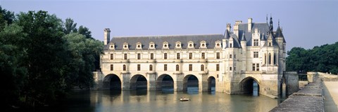 Framed Reflection of a castle in water, Chateau de Chenonceaux, Chenonceaux, Cher River, Loire Valley, France Print