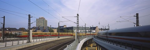 Framed Trains on railroad tracks, Central Station, Berlin, Germany Print