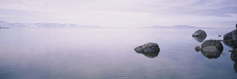 Framed Rock formations in a lake, Great Salt Lake, Utah, USA Print