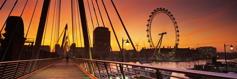 Framed Bridge with ferris wheel, Golden Jubilee Bridge, Thames River, Millennium Wheel, City Of Westminster, London, England Print