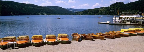 Framed Row of boats in a dock, Titisee, Black Forest, Germany Print