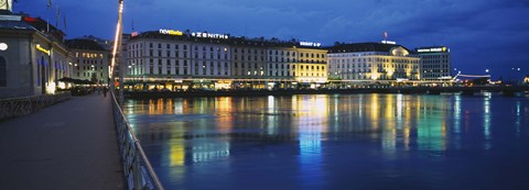 Framed Buildings lit up at night, Geneva, Switzerland Print