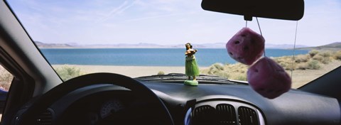 Framed Lake viewed through the windshield of a car, Pyramid Lake, Washoe County, Nevada, USA Print