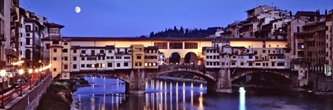 Framed Bridge across a river, Arno River, Ponte Vecchio, Florence, Tuscany, Italy Print