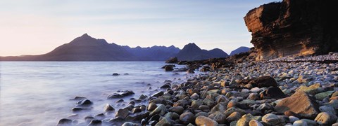 Framed Rocks on the beach, Elgol Beach, Elgol, view of Cuillins Hills, Isle Of Skye, Scotland Print