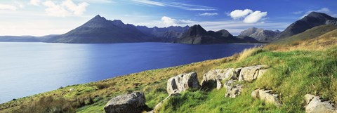 Framed Rocks on the hillside, Elgol, Loch Scavaig, view of Cuillins Hills, Isle Of Skye, Scotland Print