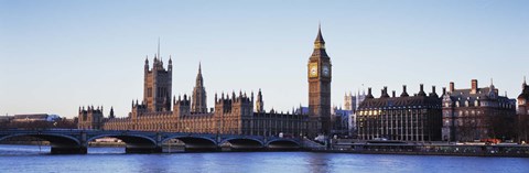 Framed Bridge across a river, Big Ben, Houses of Parliament, Thames River, Westminster Bridge, London, England Print