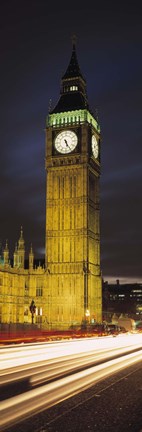 Framed Clock tower lit up at night, Big Ben, Houses of Parliament, Palace of Westminster, City Of Westminster, London, England Print