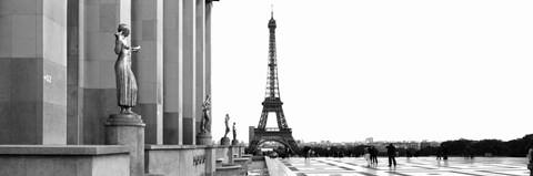 Framed Statues at a palace with a tower in the background, Eiffel Tower, Place Du Trocadero, Paris, Ile-De-France, France Print