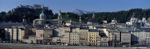 Framed Buildings in a city with a fortress in the background, Hohensalzburg Fortress, Salzburg, Austria Print