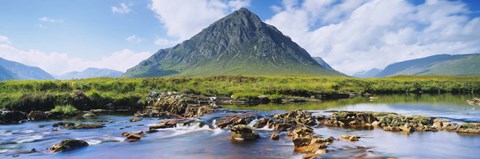 Framed River with a mountain in the background, Buachaille Etive Mor, Loch Etive, Rannoch Moor, Highlands Region, Scotland Print