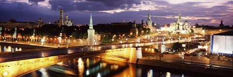 Framed City lit up at night, Red Square, Kremlin, Moscow, Russia Print