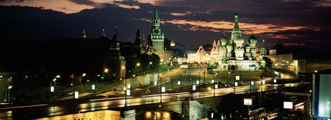Framed Red Square at night, Kremlin, Moscow, Russia Print