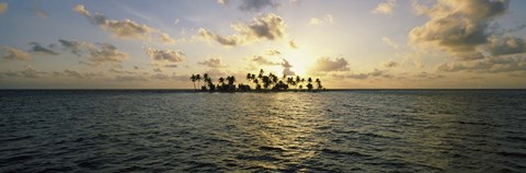 Framed Silhouette of palm trees on an island, Placencia, Laughing Bird Caye, Victoria Channel, Belize Print