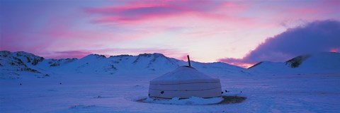 Framed Yurt the traditional Mongolian yurt on a frozen lake, Independent Mongolia Print