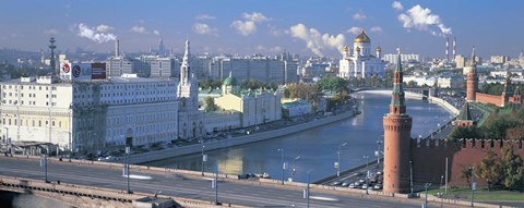 Framed Buildings at the waterfront, Moskva River, Moscow, Russia Print