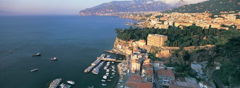 Framed High angle view of a town at the coast, Sorrento, Naples, Campania, Italy Print