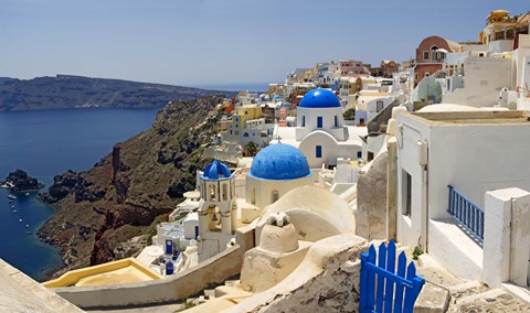 Framed High angle view of a church, Oia, Santorini, Cyclades Islands, Greece Print