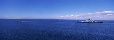 Framed Battleship being towed in the sea, USS Iowa (BB-61), Rhode Island Sound, USA, Rhode Island, USA Print