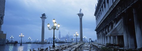 Framed Tables and chairs at a restaurant, St. Mark&#39;s Square, Grand Canal, San Giorgio Maggiore, Venice, Veneto, Italy Print