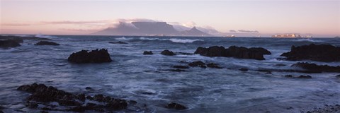 Framed Rocks in the sea with Table Mountain, Cape Town, South Africa Print