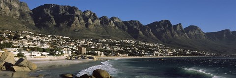 Framed Town at the coast with a mountain range, Twelve Apostle, Camps Bay, Cape Town, Western Cape Province, Republic of South Africa Print