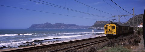 Framed Train on railroad tracks, False Bay, Cape Town, Western Cape Province, Republic of South Africa Print