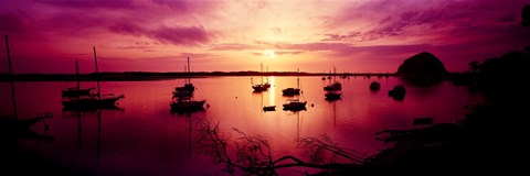 Framed Boats in the sea, Morro Bay, San Luis Obispo County, California, USA Print