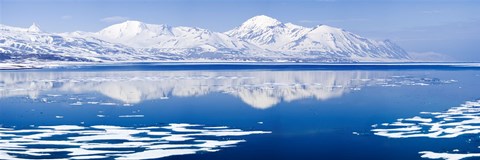 Framed Reflection of a mountain range in an ocean, Bellsund, Spitsbergen, Svalbard Islands, Norway Print