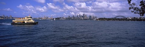 Framed Ferry in the sea with a bridge in the background, Sydney Harbor Bridge, Sydney Harbor, Sydney, New South Wales, Australia Print