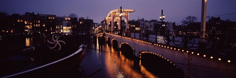 Framed Bridge lit up at night, Magere Brug, Amsterdam, Netherlands Print