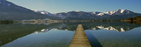 Framed Pier over on a lake, Wolfgangsee, St. Wolfgang, Salzkammergut, Upper Austria, Austria Print