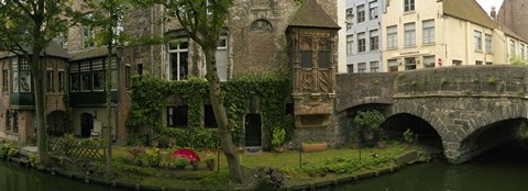 Framed Buildings along channel, Bruges, West Flanders, Belgium Print