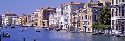 Framed Gondolas passing buildings along a canal, Grand Canal, Venice, Italy Print