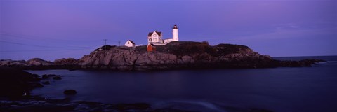 Framed Lighthouse on the coast at dusk, Nubble Lighthouse, York, York County, Maine Print