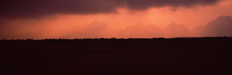 Framed Silhouette of a mountain range at dusk, Teton Range, Grand Teton National Park, Wyoming, USA Print