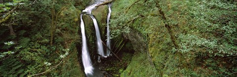 Framed High angle view of a waterfall in a forest, Triple Falls, Columbia River Gorge, Oregon (horizontal) Print