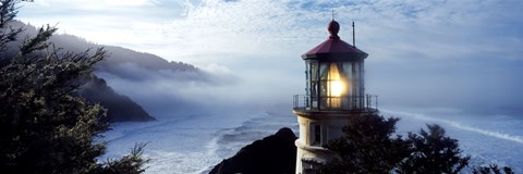 Framed Top of Heceta Head Lighthouse in the Mist, Oregon Print