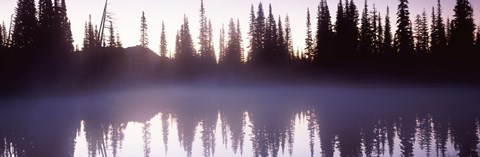 Framed Fog over a lake, Mt Rainier, Pierce County, Washington State Print