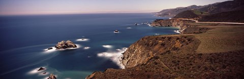 Framed High angle view of a coastline, Big Sur, night time long exposure, California, USA Print